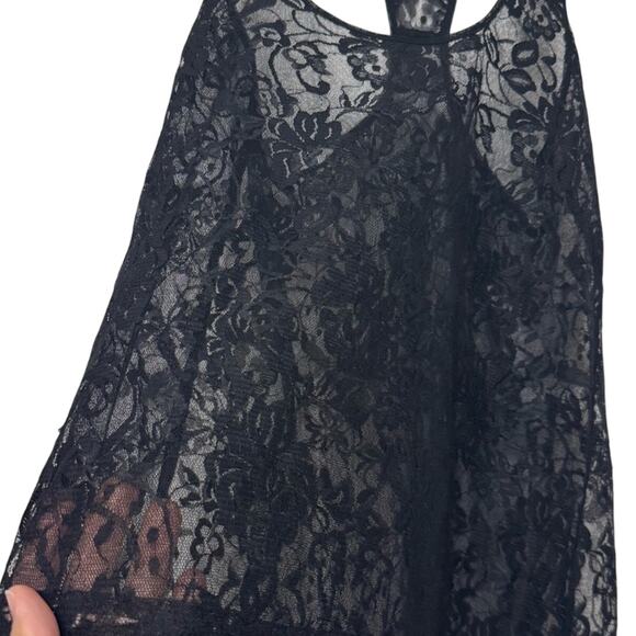 Trashy Y2K 2000s Vibe Black Lace Sheer Nylon Tank Top Womens Small Whimsigoth - Picture 2 of 6